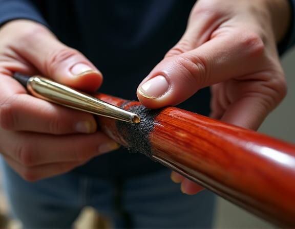 最終仕上げで漆を塗る職人の手